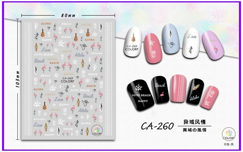Uprettego супер тонкий себя липкой 3D ногтей ползунок стикер Птица Фламинго мода девушка балерина галстук-бабочка Звездные CA253-261