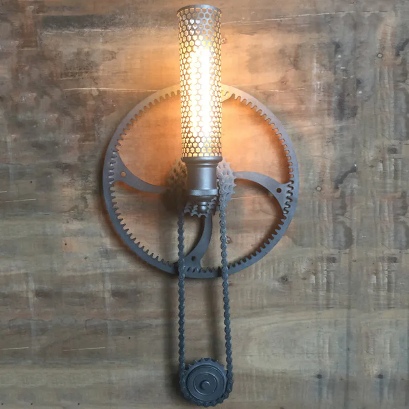 

Industrial Retro Metal Cafe Decoration Wall Lamp Wheel Gear Decoration Creative Retro Restaurant Lamp Aisle Light Free Shipping
