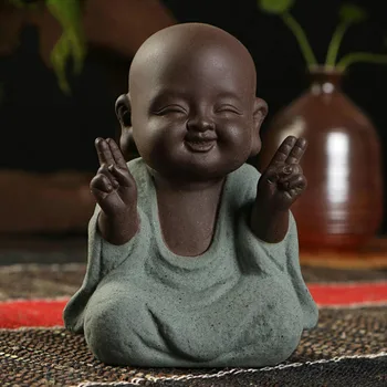 

Buddha Statues Small Monk Color Sand Ceramic Home Club Geomantic Decoration Purple Figurine Tea Pet