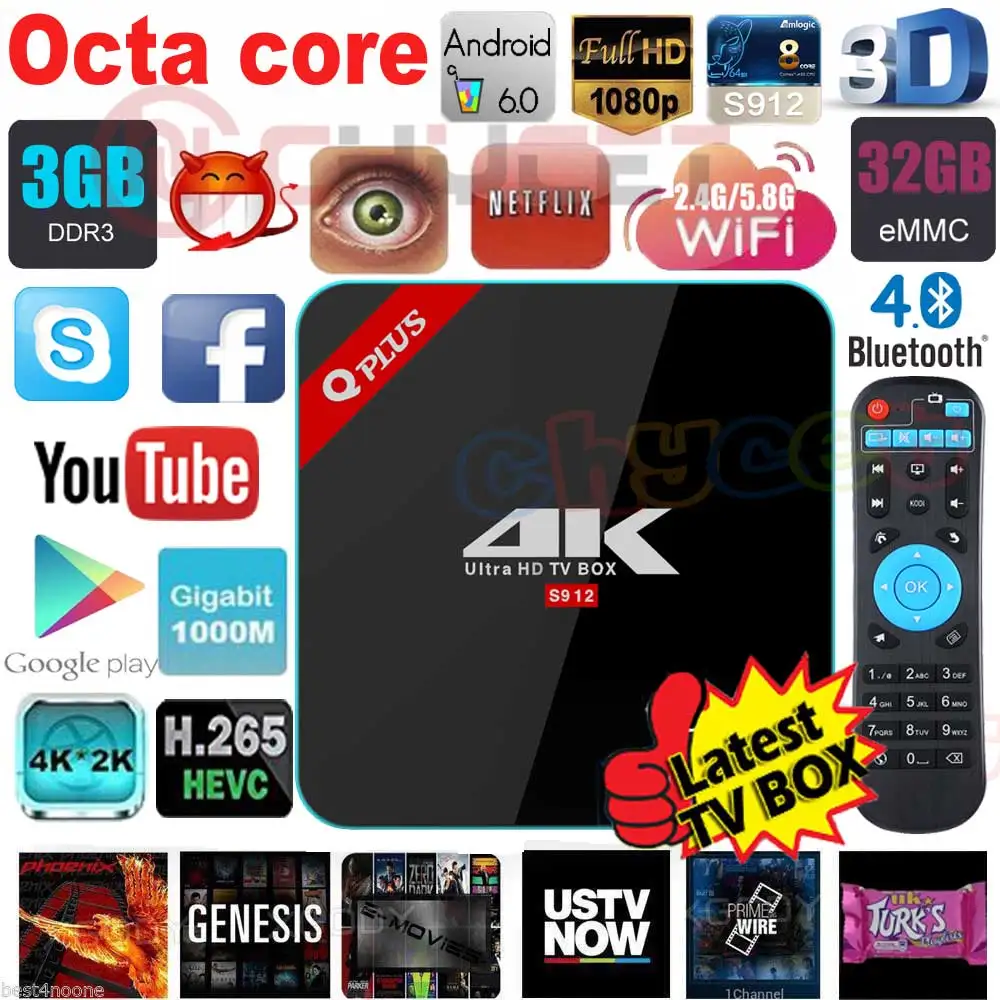 Prix pour Q plus 3 GB 32 GB Amlogic S912 Octa base Android 6.0 TV BOX 2.4G/5 GHz double WiFi 3D 4 K H.265 Media Player Smart tv box PK X96 X92 Prix pour Q plus 3 GB 32 GB Amlogic S912 Octa base Android 6.0 TV BOX 2.4G/5 GHz double WiFi 3D 4 K H.265 Media Player Smart tv box PK X96 X92
