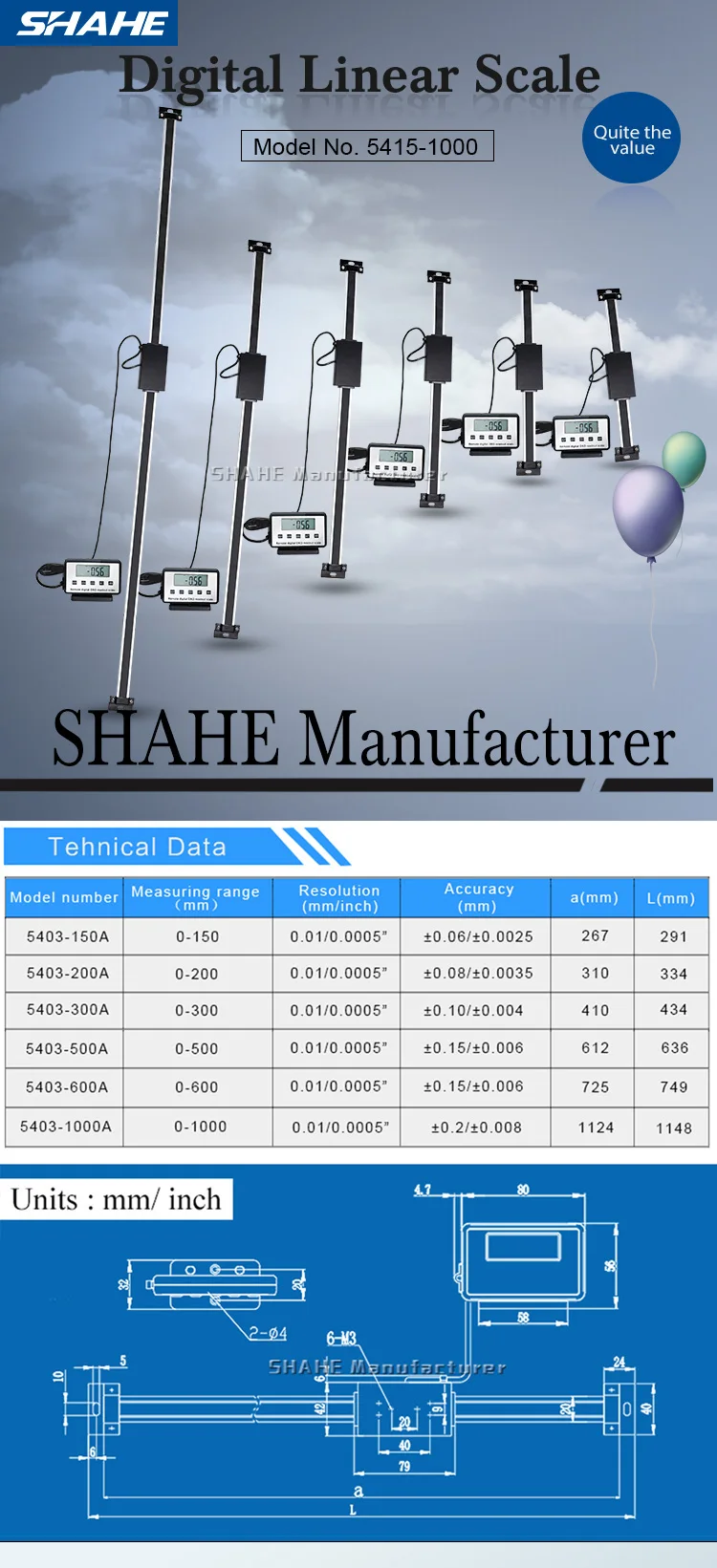 Shahe 1000 мм 0,01 мм магнитный дистанционный цифровой индикация Цифровая Линейная Шкала внешний дисплей