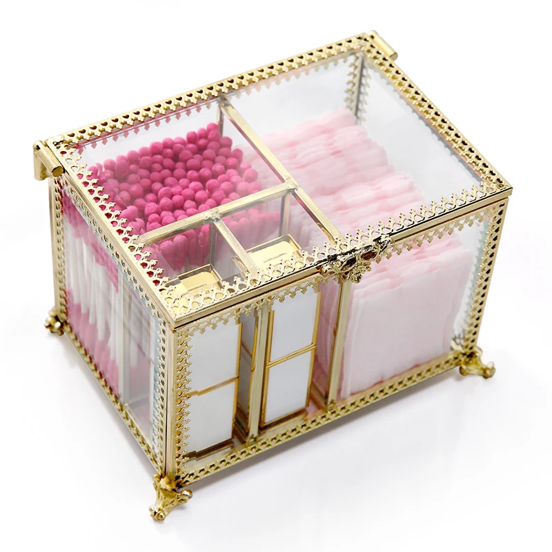 Золотой стеклянный прозрачный макияж ватные тампоны коробка для хранения дисплей качество ватные палочки чехол подставка держатель B2244