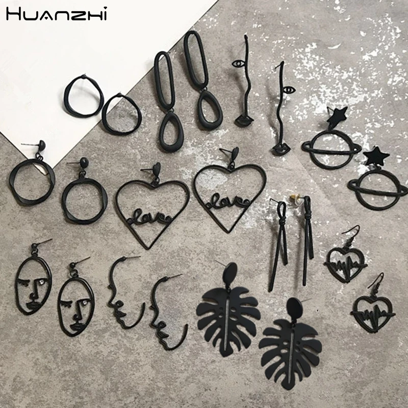 HUANZHI новинка 2019 простой абстрактный дизайн матовые черные металлические линии