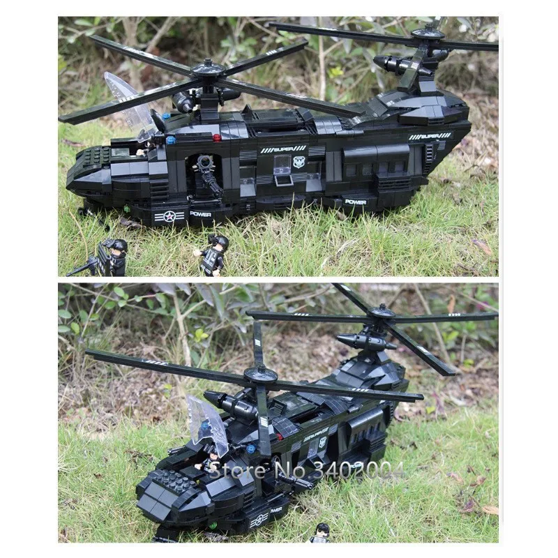 1351pcs SWAT Team Large Transport Helicopter Compatible LegoINs Building Blocks Sets City Police Educational Toys for Children