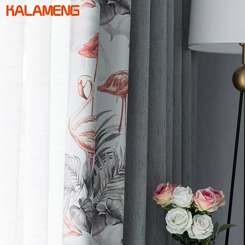 

Nordic Style Grey Curtain Flamingo Blackout Plain Curtains Bed Room Customers Made Curtains Night Modern Roman AXY8156