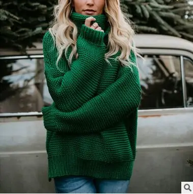 Свитер для женщин, свитер для женщин, трикотажный свитер с высоким воротом, теплый женский свитер, Однотонный женский вязаный пуловер с длинным рукавом и сеткой - Цвет: Зеленый