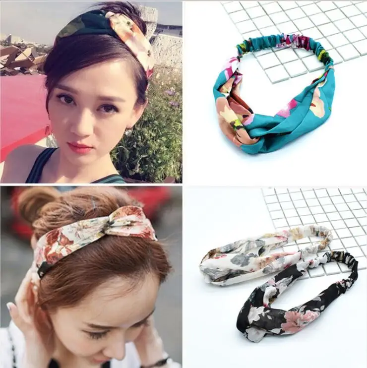 

Women Girls Summer Bohemian Hair Bands Print Headbands Retro Cross Turban Bandage Bandanas HairBands Hair Accessories Headwrap
