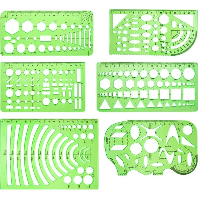 6 шт. рисунки Шаблоны шаблон для измерений Пластик геометрические линейки для офиса и школы Детский подарок прозрачный зеленый