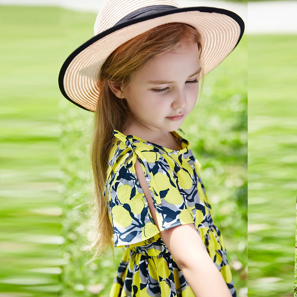 Kids Girls Dress Cotton Short Sleeve Bowknot Floral Dresses For Toddler