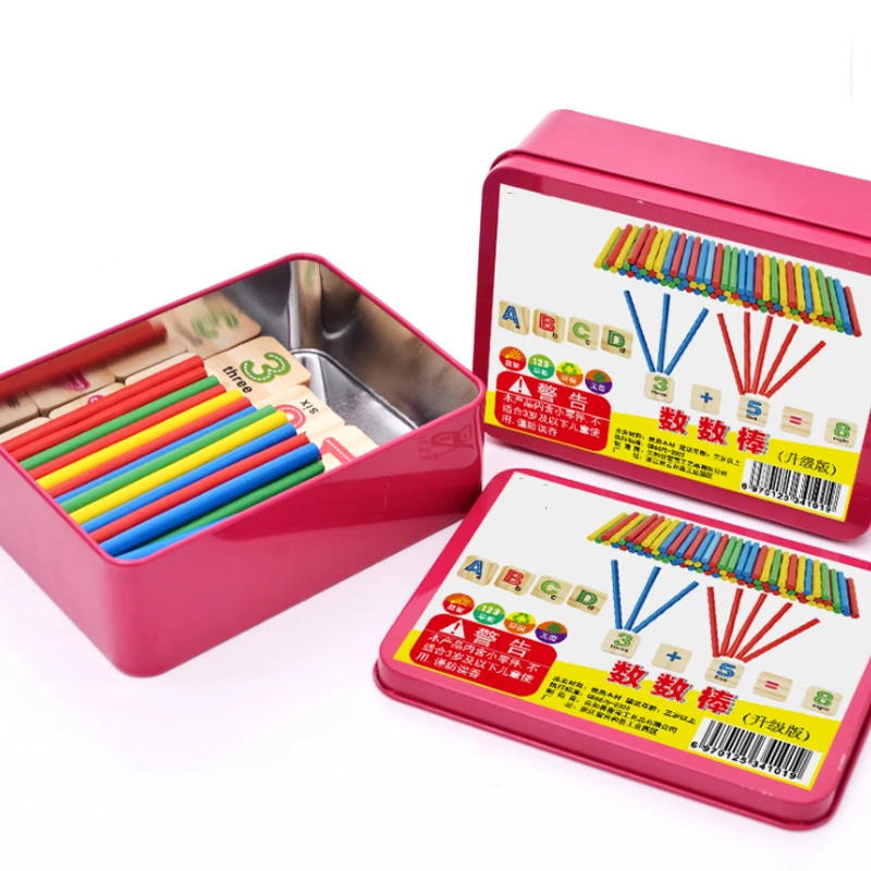 2 типа новые детские игрушки, деревянные игрушки Счетные палочки Раннее Образование Деревянные Монтессори для детей младенцев математические игрушки с железной коробкой