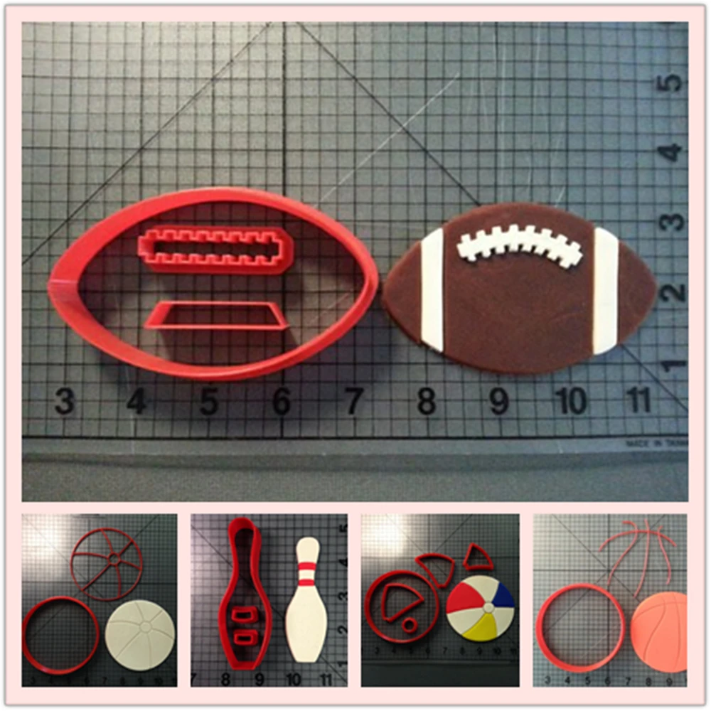 

Sports Football Basketball Beach Ball Bowling Pin Series Made 3D Printed Fondant Cupcake Top Cookie Cutter Set