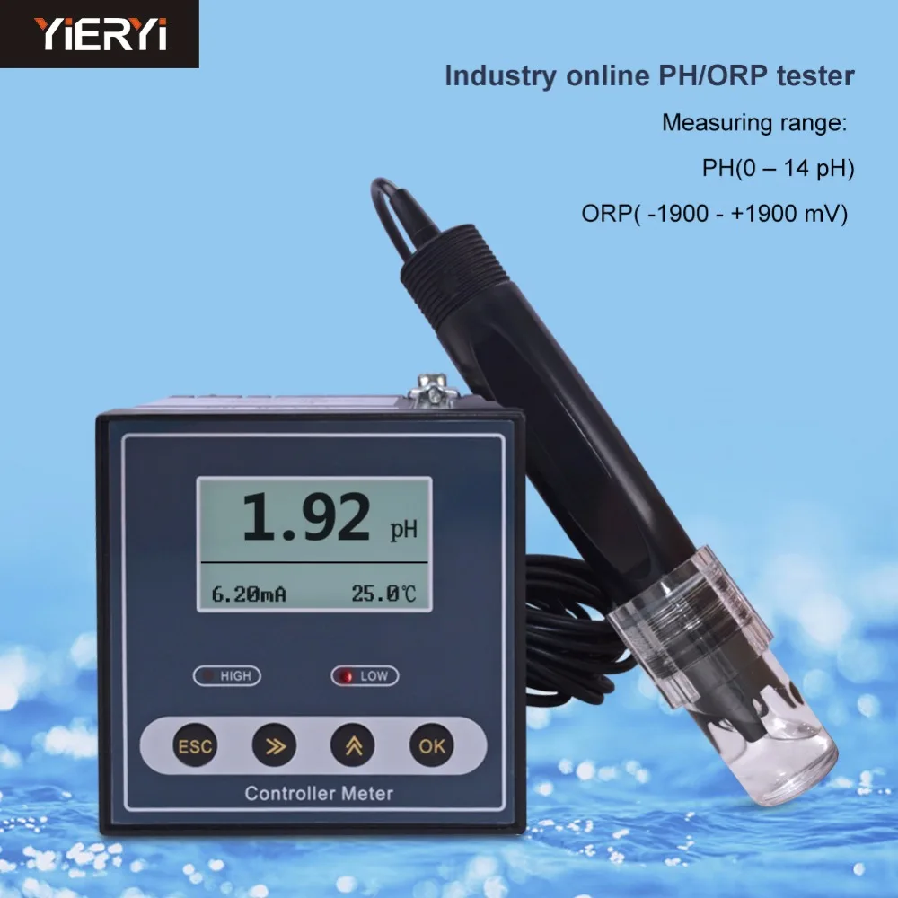 

yieryi Original Online Industrial PH Controller ORP Meter Monitor Digital 0.02pH 1mV Upper Lower Limit Control Alarm pH Tester