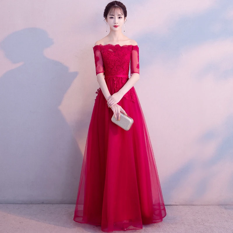 Элегантное женское с короткими рукавами кружевное красное банкетное платье Чонсам сценическое шоу цветок Qipao Vestidos классическое длинное свадебное платье