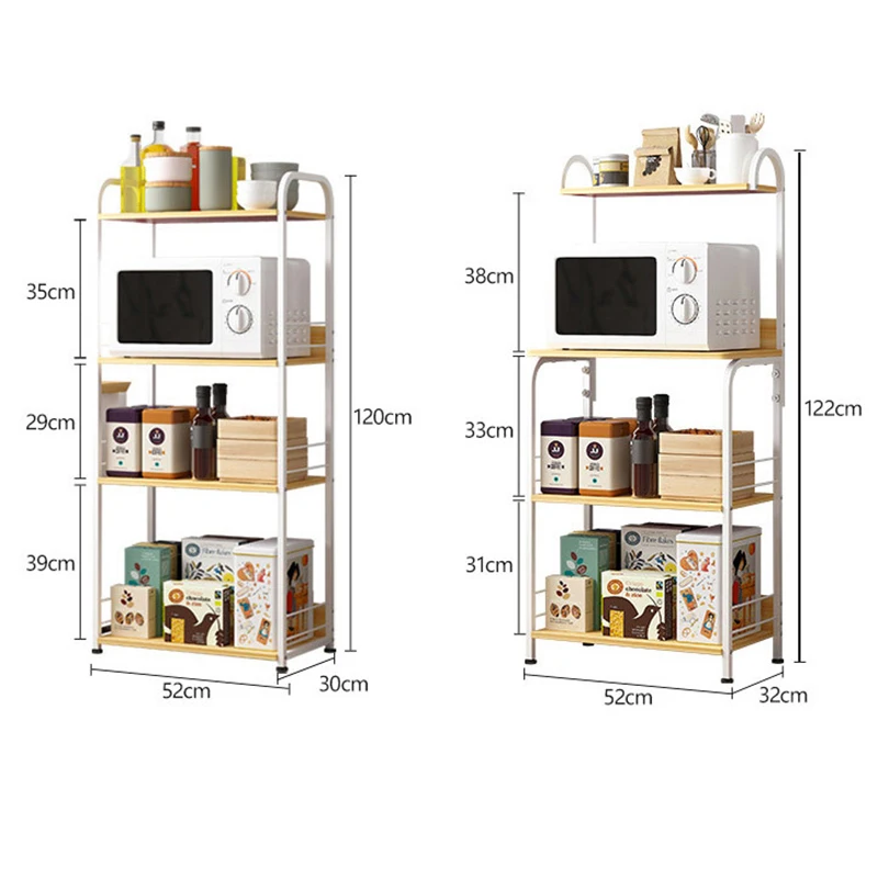  4-Tier wood Kitchen shelf Iron art Kitchenware Storage Organizer Shelf Stand Microwave oven rack Sp - 33021020088