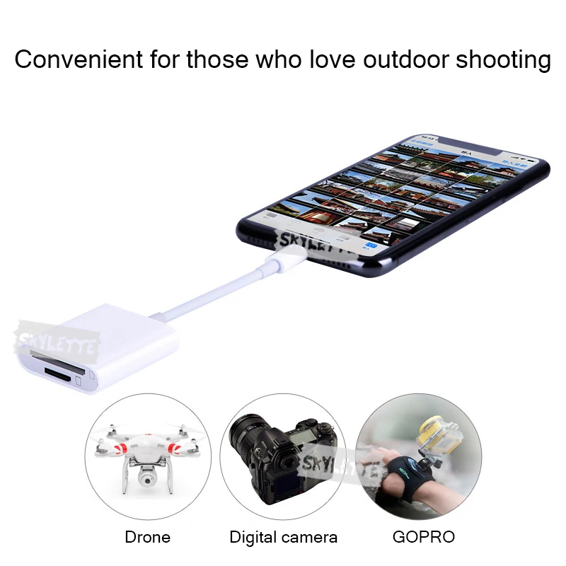 Camera SD TF Card Reader OTG Lightning SLR Kit No APP Need Data Connect Cable 2 5