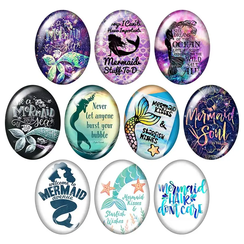 

Beauty Mermaid Soul words Dream 13x18mm/18x25mm/30x40mm mixed Oval photo glass cabochon demo flat back Jewelry findings TB0039