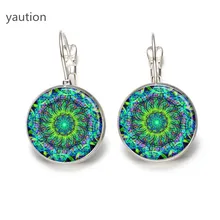 Модные новые ювелирные серьги для женщин символ ом буддизм из мультфильма «Холодное сердце» Йога кулон серьги Henna Mandala Зеленые Серьги