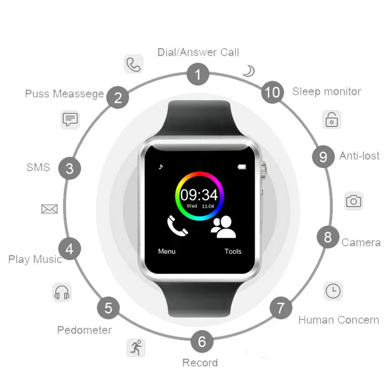  Bluetooth A1 Smart Watch Sport Wristwatch Support 2G SIM TF Camera Smartwatch For Android Phone PK  - 4000185388061