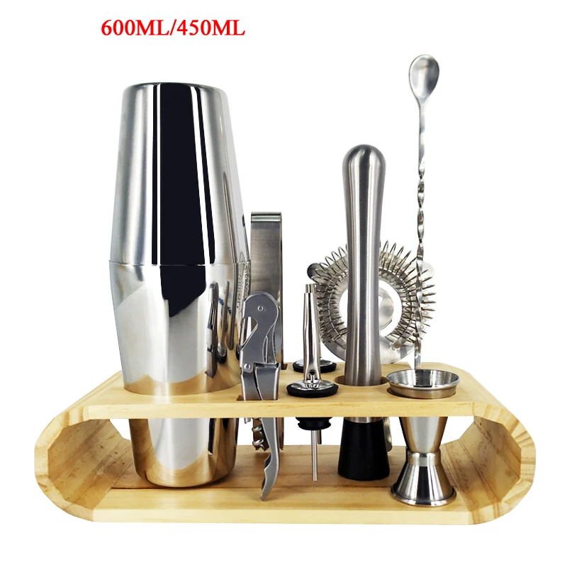 IYouNice 11-Pieces Boston Bartending Kit Cocktail Shaker Set Shakers Stainless Steel Bar Tool Set with Stylish Wood Stand