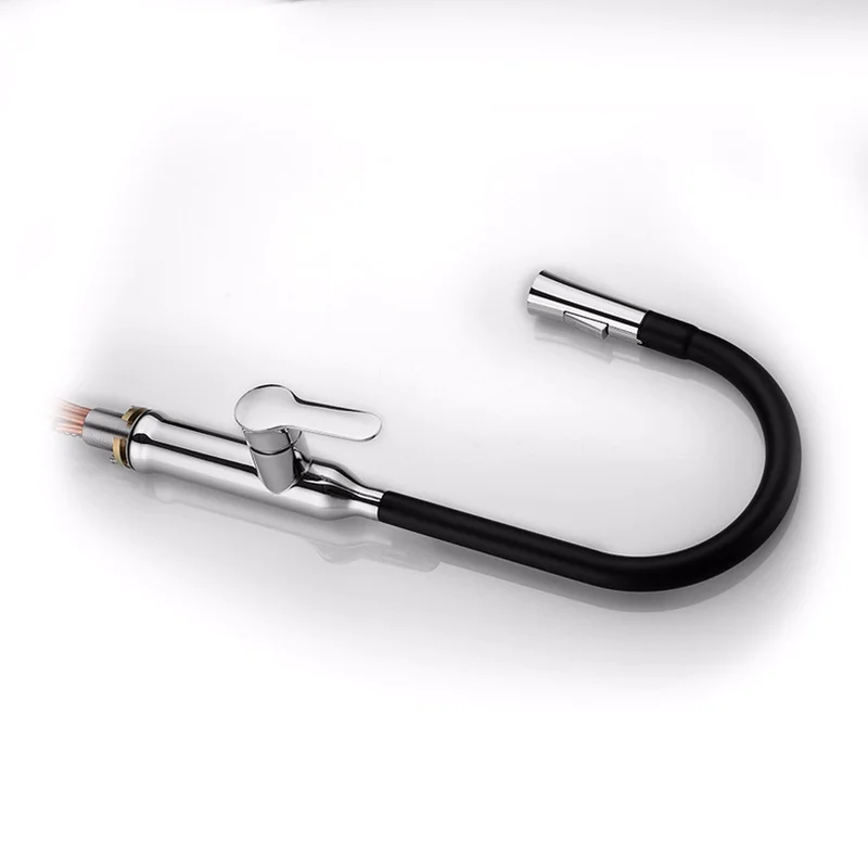 Pulling tap all copper chrome-plated dumb black kitchen faucet washing basin sink cold and hot mixed faucet universal rotation Pulling tap all copper chrome-plated dumb black kitchen faucet washing basin sink cold and hot mixed faucet universal rotation