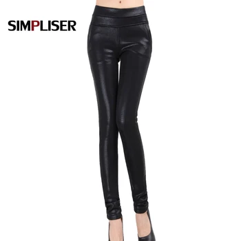 

2019 Warm Fleece Leather Pants Plus Size 4XL Women Winter High Waist Trousers Stretch Faux Leather Leggings Black Pencil Pants