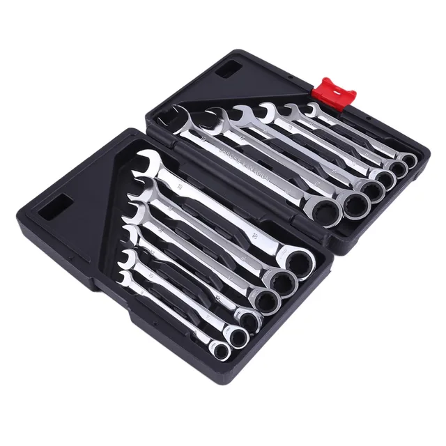 12Pcs 8 19mm Chrome Vanadium Inflexible Head Combination Tool Ratchet ...