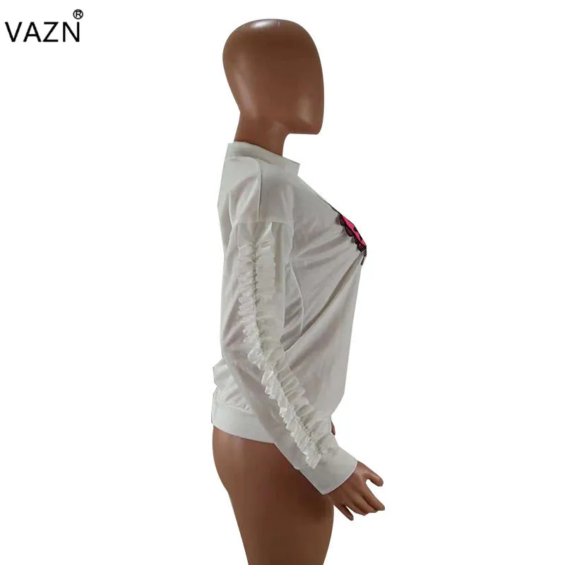 VAZN осень Высокое качество Тонкий темперамент Модные женские футболки с круглым вырезом и длинным рукавом Женские облегающие повседневные футболки HM6062