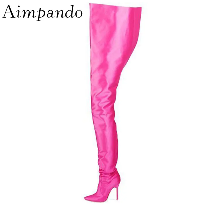 

Sexy Stage T-show Boots Women Super Long Over The Knee Turn Up Point Toe Stiletto Heel Nighclub Botas Mujer Long Boots Women