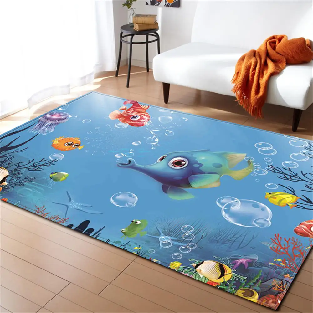 3D Ocean World Shark Area Rug Children Theme Room Decoration Rugs Memory Foam Non-Slip Mats Soft Flannel Carpet Living Room - Цвет: No-4