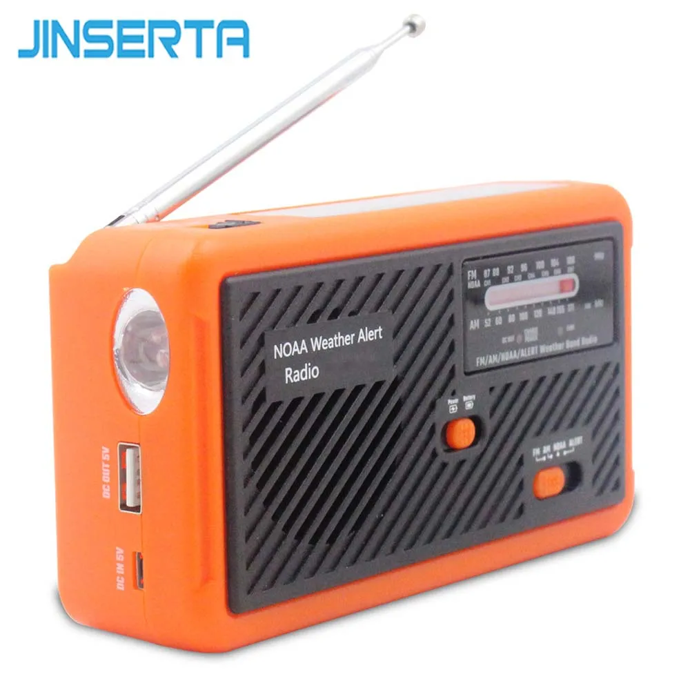 

JINSERTA AM/FM Solar Radio Emergency Hand Crank NOAA/ALERT Weather Radio with LED Flashlight Spupport Mobile Phone Charging