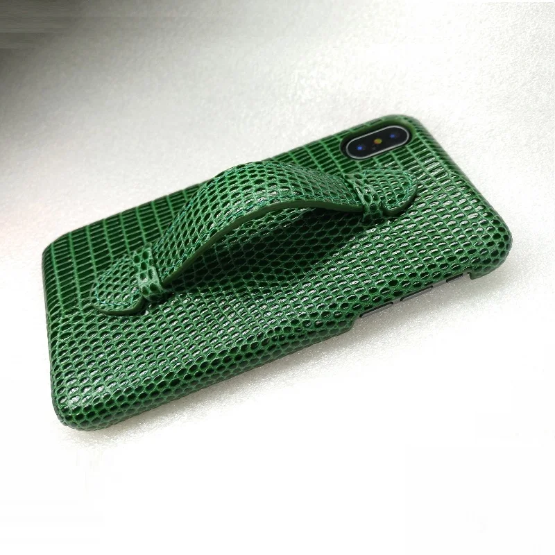 

Real Genuine Leather Thin Holder Case For iPhone X XS Max Phone Luxury Hand Strap Ultra Slim Hard Cover Lizard Pattern Solque
