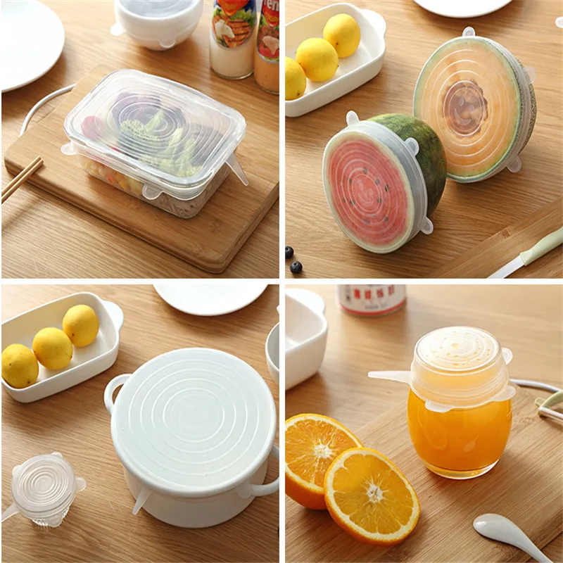 

6pcsSilicone elastic cover can be reused to seal the fresh kitchen utensils