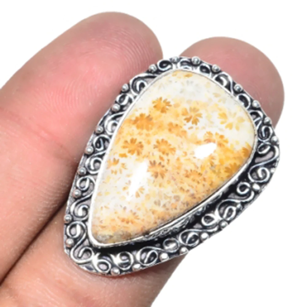 

Fosil Coral Ring Silver Overlay over Copper, USA Size 8.5 , R4939
