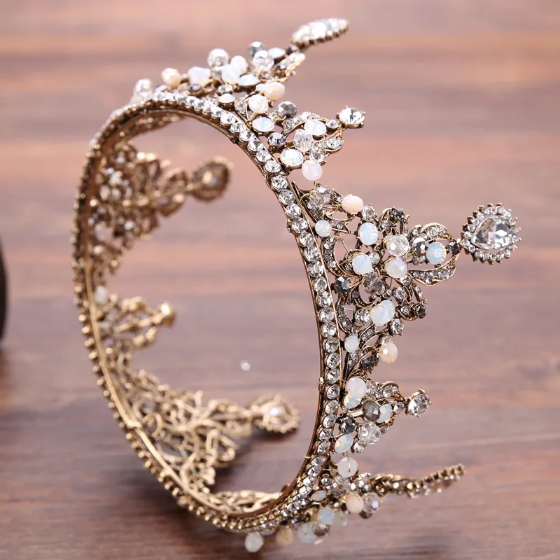 

Baroque Retro Full Circle Tiaras Bridal Wedding Hair Accessories Handmade Crystal Beads Crown Women Pagent Hair Ornaments CR035