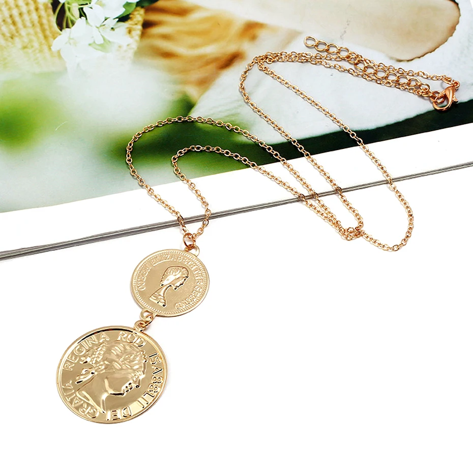 Charms Coins Statement Choker Trendy Multi Layered Chain Gold Silver Coins  Pendant Necklace women Jewelry collares (5)