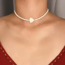 Heart-shaped Scallop Shell Necklace New Romantic White Beads Necklace Natural Scallop Pendant Short Necklace scallop hem top