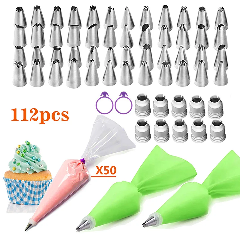 

112Pcs Set Pastry Bag Pastry Nozzles Converter Nozzles for Confectionery Bag for Cream Piping Tips Spritzbeutel Confeitaria