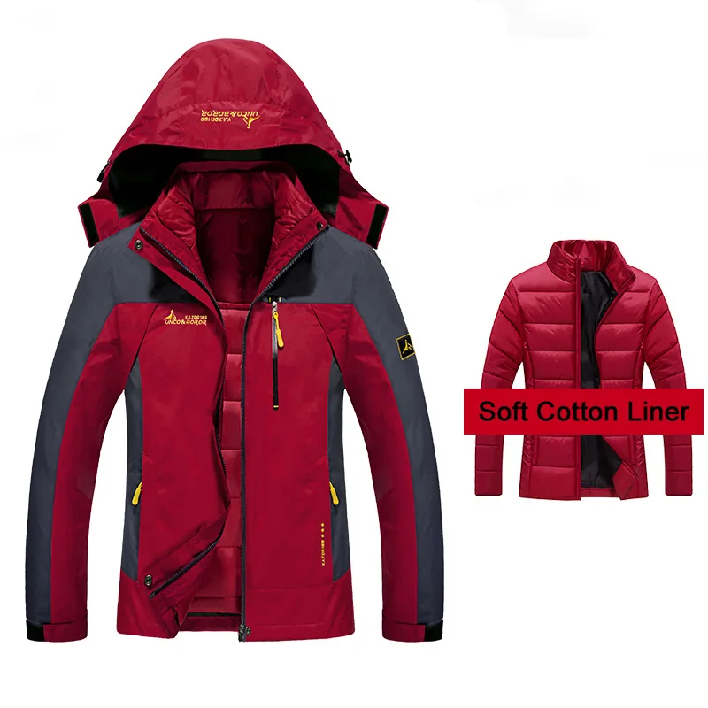 Зимние женские куртки, 2 шт., для спорта на открытом воздухе, водонепроницаемые, с хлопковой подкладкой, теплые, походные, размера плюс, женские куртки - Цвет: Red