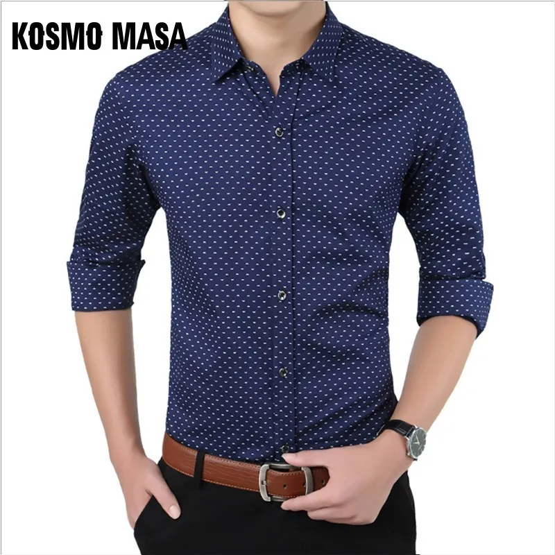 

KOSMO MASA White Casual Men Shirt Cotton Long Sleeve Summer Luxury Slim Fit Shirt Men Korean Business Mens Shirts For Men MB0044