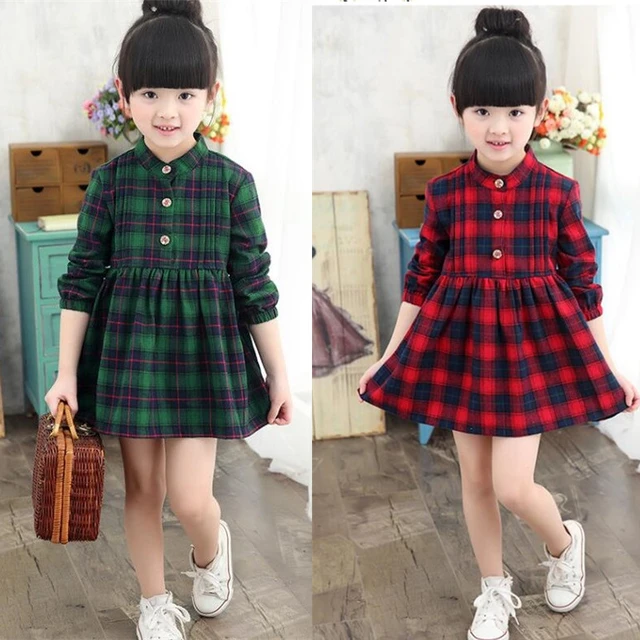 Nuevo vestidos la moda para vestido de tela escocesa rojo para Niña de la