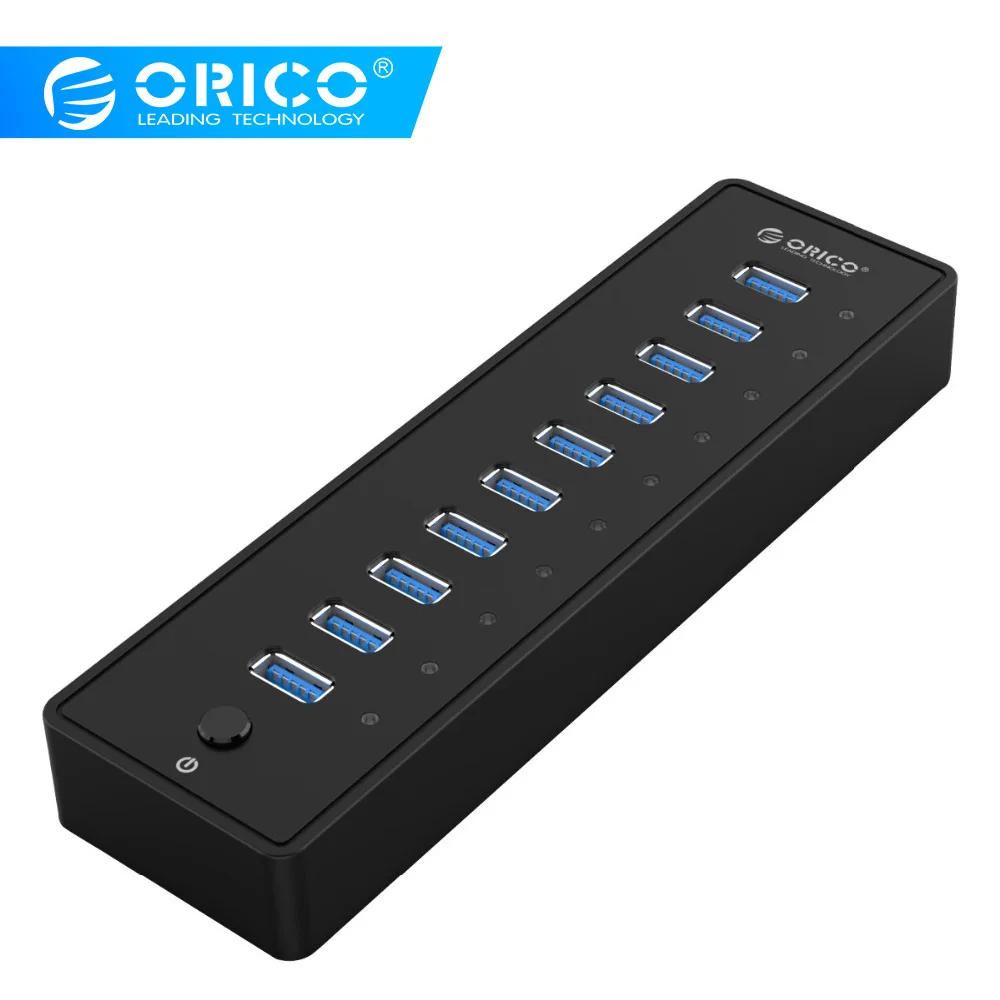 ORICO 10 портовый USB 3,0 концентратор с адаптером питания 5 Гбит/с SuperSpeed Transmission-черный