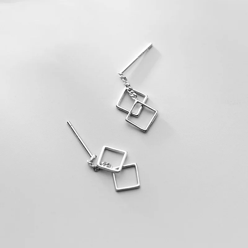 simple hollow square silver earrings woman s925 silver Jewelry fashion Hypoallergenic Stud earrings for women High quality