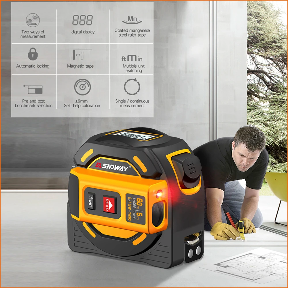 SNDWAY Laser Distance Meter Rangefinder Range Finder Hunting 40M 60M Laser Tape Measure Digital Retractable 5M Distance Meter SNDWAY Laser Distance Meter Rangefinder Range Finder Hunting 40M 60M Laser Tape Measure Digital Retractable 5M Distance Meter