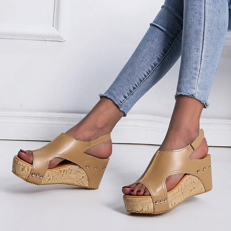 

Fashion Women Sandals Roman Summer Shoes Casual Genuine Leather High Heel Cork Platform Sandals Gladiator Wedge Women Sandal