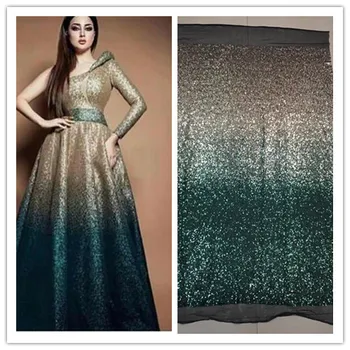 

African Sequin Embroidery Lace Fabric For Evening Dress 2018 African Swiss Voile Lace Fabric with dark green mesh sequin Fabric