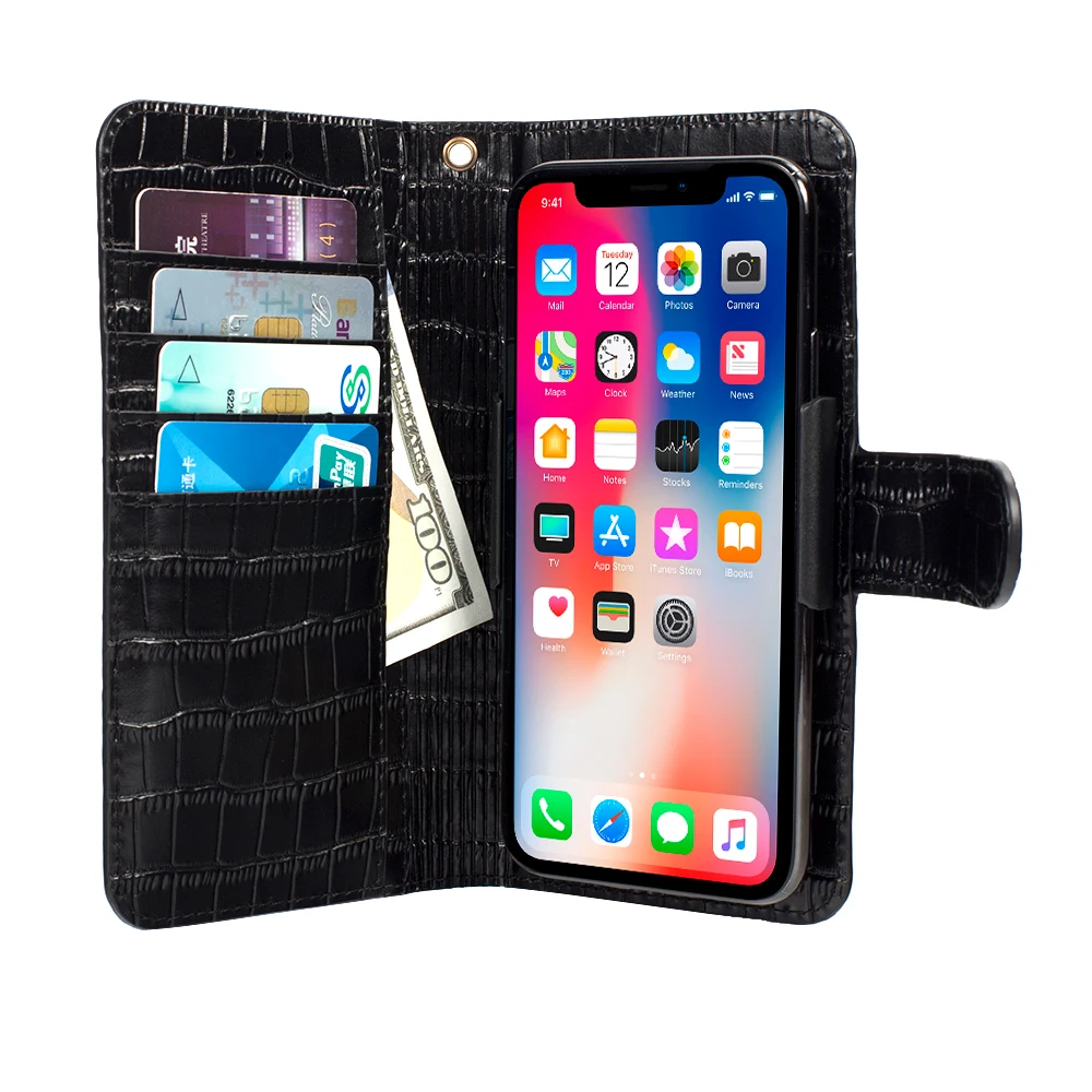 

Business Luxury Genuine Leather Crocodile Wallet Flip Book Case For iPhone 6p 6P 7P 8 Plus X Xs Xr XsMax Universal Wallet Cover