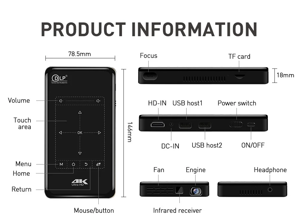 ByJoTeCH P09 PLUS DLP android мини-проектор 2G16G FULL HD 4K портативный карманный проектор Amlogic S905X wifi 2.4G5G Bluetooth 4,1