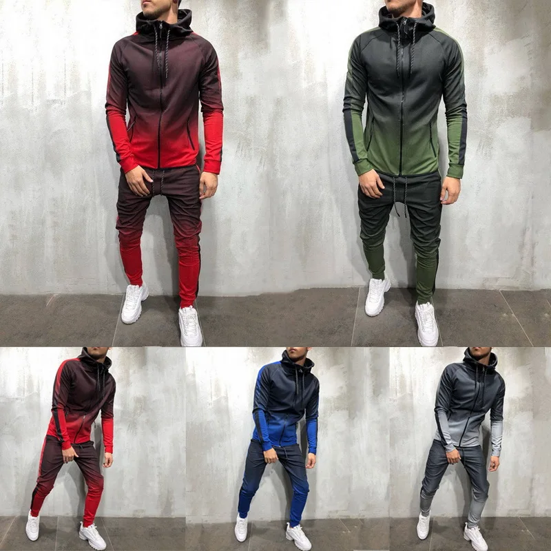 Gradient Set Men Two Piece Outfits Zipper Track Jacket Sweatpants Mens Sports Suits Casual Pants Sweatshirt Sweatsuit Tracksuits