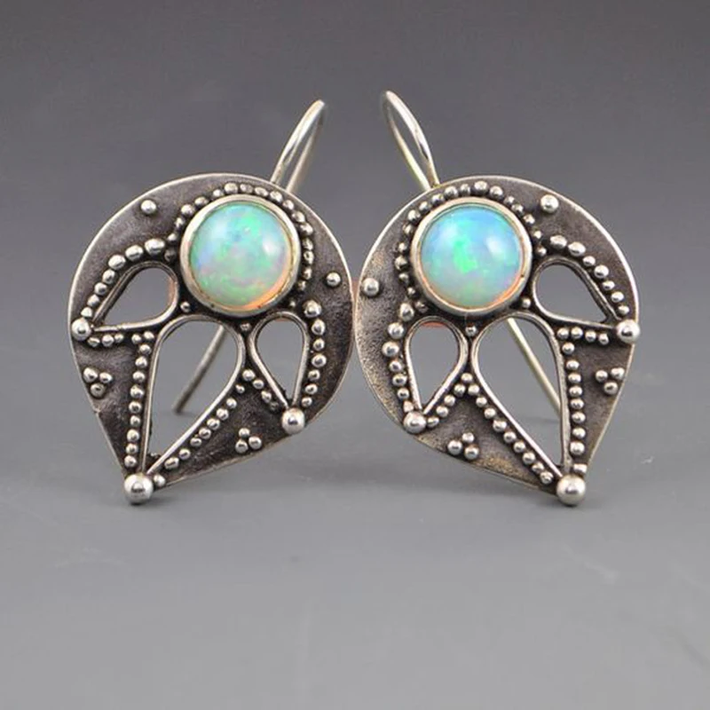 

Retro Opal Drop Earrings For Women Vintage Ethic Leaves Dangle Earring Anniversary Gift Wedding Party Jewelry Mujer L5C154
