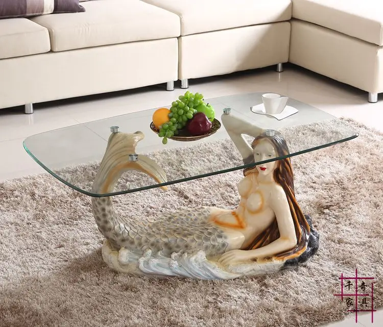 Mermaid furniture round tea table.. Toughened glass tea table personality. The tea-table.